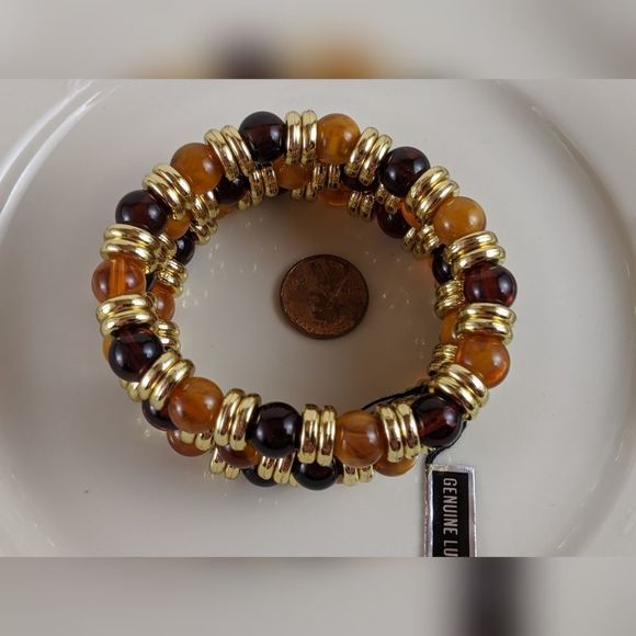 Vintage Lucite 3 Strand Orange Gold Stretch Bracelet NWT - Picture 6 of 7
